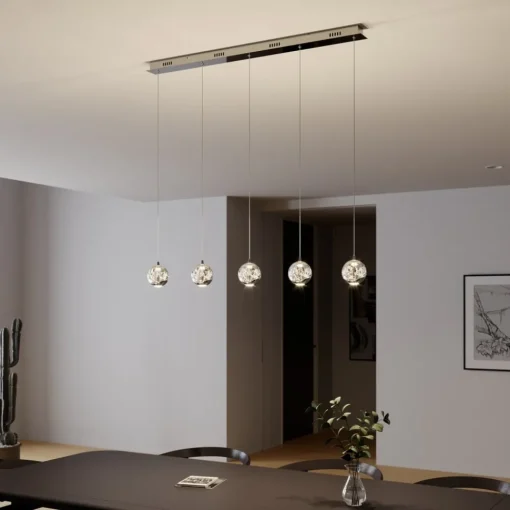 Lucande LED-pendellampe Hayley, 96 cm, 5 lyskilder, krom, glass| Led-Innendørs|Pendellamper