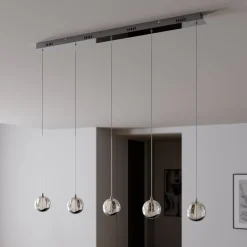 Lucande LED-pendellampe Hayley, 96 cm, 5 lyskilder, krom, glass| Led-Innendørs|Pendellamper