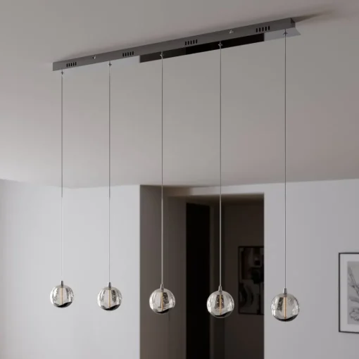 Lucande LED-pendellampe Hayley, 96 cm, 5 lyskilder, krom, glass| Led-Innendørs|Pendellamper