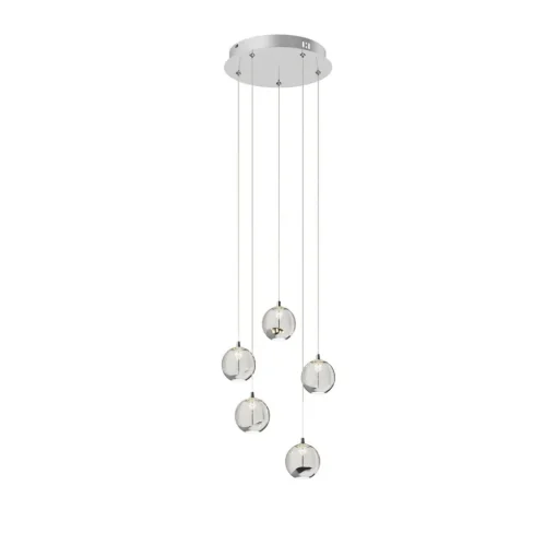 Lucande LED-pendellampe Hayley, Ø 30 cm, 5 lyskilder, krom, glass Discount