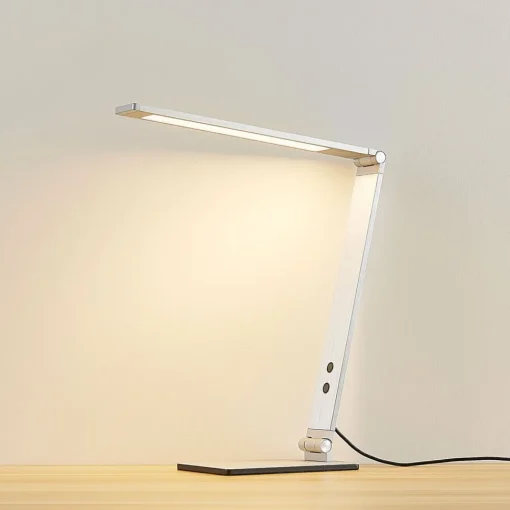 Lucande LED-skrivebordslampe Nicano, grå, metall, dimbar.| Kontorbelysning|Led-Innendørs