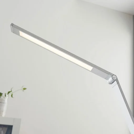 Lucande LED-skrivebordslampe Nicano, grå, metall, dimbar.| Kontorbelysning|Led-Innendørs