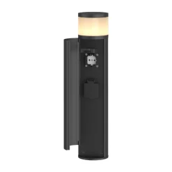 Lucande LED-sokkellampe Corban, grå, dør, stikkontakter, IP44 Best
