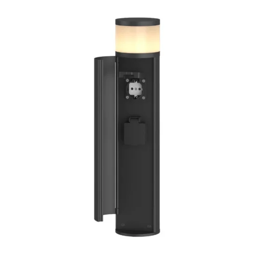 Lucande LED-sokkellampe Corban, grå, dør, stikkontakter, IP44 Best