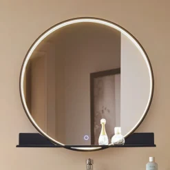 Lucande LED-speil Miren, svart, aluminium, CCT, hylle| Møbel Og Interiør