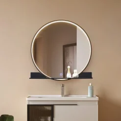 Lucande LED-speil Miren, svart, aluminium, CCT, hylle| Møbel Og Interiør