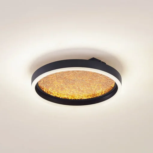 Lucande LED-taklampe Menulis, svart/gull, PC, Ø 30 cm| Led-Innendørs|Taklamper