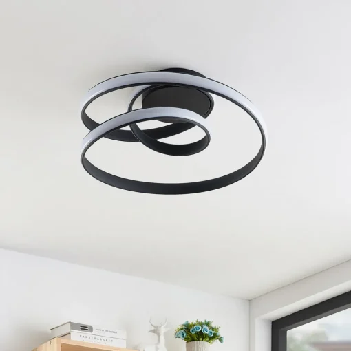 Lucande LED-taklampe Sakina, svart, metall, Ø 48 cm Sale