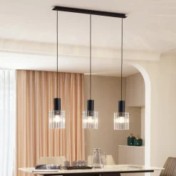 Lucande pendellampe Eirian, 90 cm, 3-lys, svart, glass Online