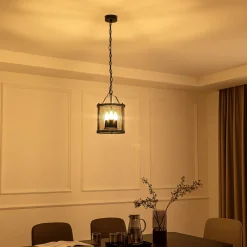 Lucande pendellampe Eryk, Ø 23 cm, svart, glass, 3-lys Hot