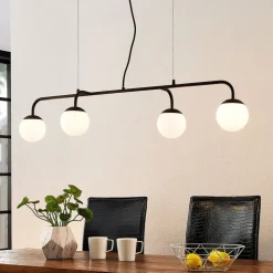 Lucande pendellampe Rama, svart, jern, glass, 112 cm lang| Pendellamper
