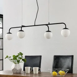 Lucande pendellampe Rama, svart, jern, glass, 112 cm lang| Pendellamper
