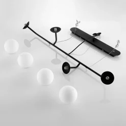 Lucande pendellampe Rama, svart, jern, glass, 112 cm lang| Pendellamper