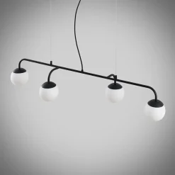 Lucande pendellampe Rama, svart, jern, glass, 112 cm lang| Pendellamper