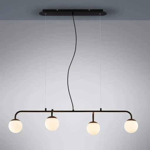 Lucande pendellampe Rama, svart, jern, glass, 112 cm lang| Pendellamper