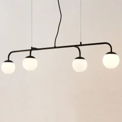 Lucande pendellampe Rama, svart, jern, glass, 112 cm lang| Pendellamper