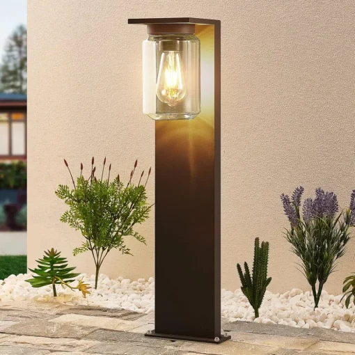Lucande Semka veilampe, 65 cm, antrasitt, glass, aluminium| Terrassebelysning|Gatebelysning, Pullert Belysning