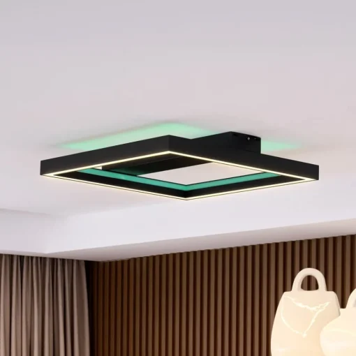 Lucande Smart LED-taklampe Tjado, 50 cm, svart, RGBW| Smarthus Belysning