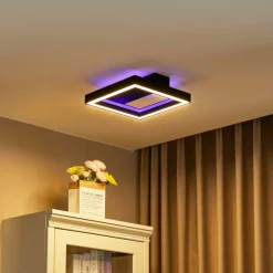Lucande Smart LED-taklampe Tjado, 30 cm, svart, RGBW| Led-Innendørs