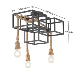 Lucande taklampe Andrik, 44 cm, 3 lyskilder, hampetau, metall| Taklamper