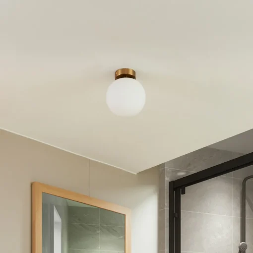 Lucande taklampe Bidolo, messingfarget, glass, 15 cm, IP44 Sale