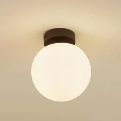 Lucande taklampe Bidolo, svart, glass, Ø 15 cm, IP44