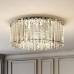 Lucande taklampe Limana, Ø 50 cm, krom, krystall| Taklamper