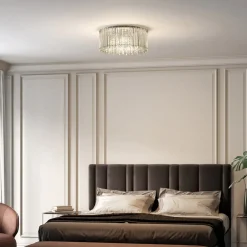Lucande taklampe Limana, Ø 50 cm, krom, krystall| Taklamper