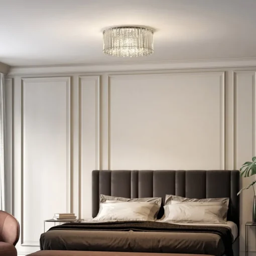 Lucande taklampe Limana, Ø 50 cm, krom, krystall| Taklamper