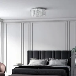 Lucande taklampe Limana, Ø 50 cm, krom, krystall| Taklamper