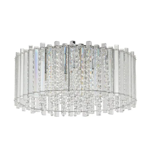 Lucande taklampe Limana, Ø 50 cm, krom, krystall| Taklamper