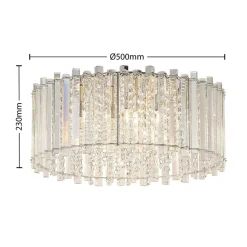 Lucande taklampe Limana, Ø 50 cm, krom, krystall| Taklamper