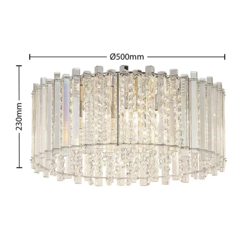 Lucande taklampe Limana, Ø 50 cm, krom, krystall| Taklamper