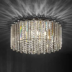 Lucande taklampe Limana, Ø 50 cm, krom, krystall| Taklamper
