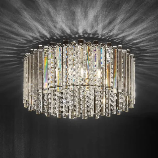 Lucande taklampe Limana, Ø 50 cm, krom, krystall| Taklamper