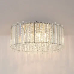 Lucande taklampe Limana, Ø 50 cm, krom, krystall| Taklamper
