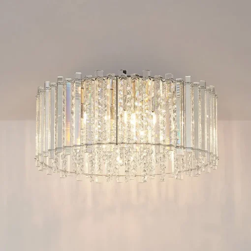 Lucande taklampe Limana, Ø 50 cm, krom, krystall| Taklamper