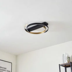 Lucande taklampe Natsuma, svart/gull, metall, Ø 50 cm| Taklamper