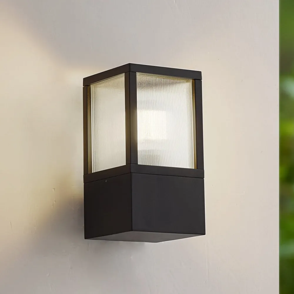 Lucande utendørs vegglampe Klemens, svart, metall, IP54, Riffle| Vegglamper Utendørs