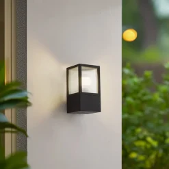 Lucande utendørs vegglampe Klemens, svart, metall, IP54, Riffle| Vegglamper Utendørs