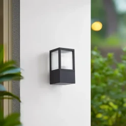 Lucande utendørs vegglampe Klemens, svart, metall, IP54, Riffle| Vegglamper Utendørs