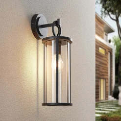 Lucande utendørs vegglampe Emmeline, klar, aluminium, høyde 45 cm| Terrassebelysning|Vegglamper Utendørs