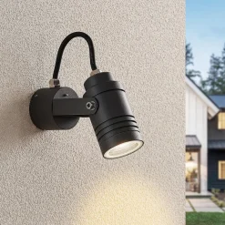 Lucande utendørs veggspotlight Galina, grå, aluminium, 11,2 cm høy| Led-Utendørs|Utespotter