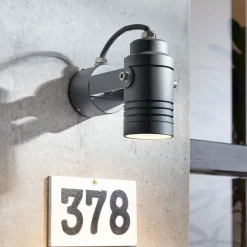 Lucande utendørs veggspotlight Galina, grå, aluminium, 11,2 cm høy| Led-Utendørs|Utespotter