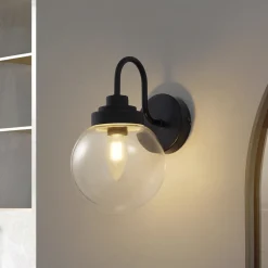 Lucande vegglampe Badolo, svart, glass, 25 cm høy, IP44