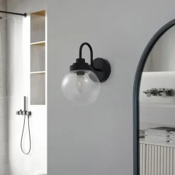 Lucande vegglampe Badolo, svart, glass, 25 cm høy, IP44