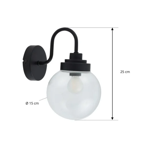 Lucande vegglampe Badolo, svart, glass, 25 cm høy, IP44