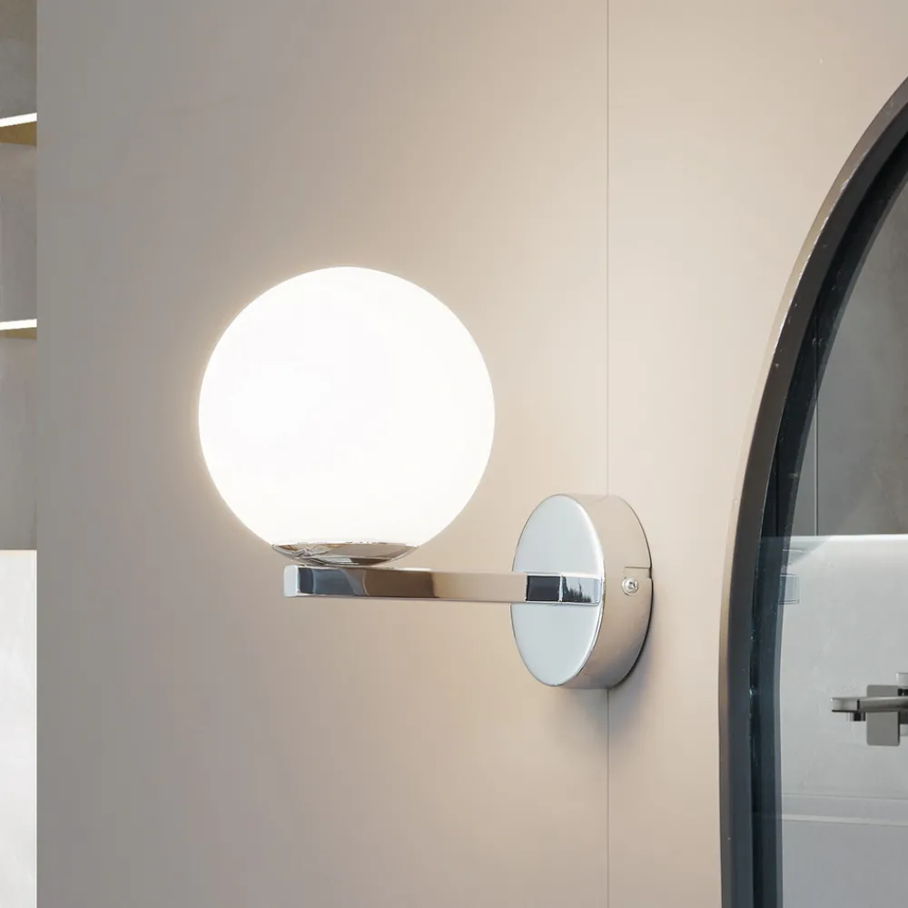 Lucande vegglampe Bidolo, kromfarget, glass, Ø 12 cm, IP44 Best