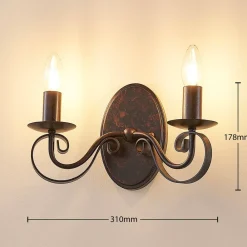 Lucande vegglampe Caleb, 2 lyskilder, rustfarget, metall, E14| Design- Og Hotellbelysning
