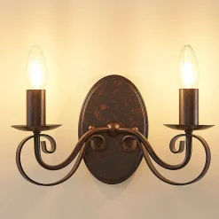 Lucande vegglampe Caleb, 2 lyskilder, rustfarget, metall, E14| Design- Og Hotellbelysning